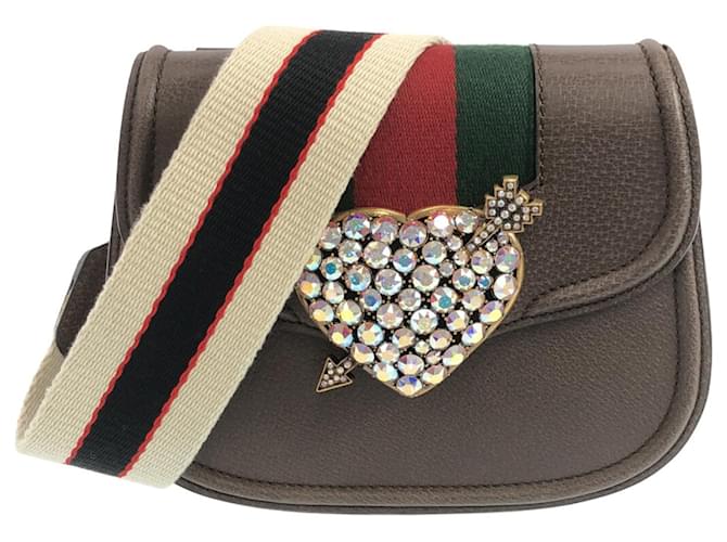 Gucci Brown Small Linea Totem Sac à bandoulière en forme de cœur en cristal Cuir Veau façon poulain Marron  ref.1361893