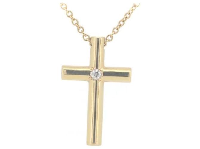 TIFFANY & CO 18k Gold Diamant Kreuz Anhänger Metall Halskette in ausgezeichnetem Zustand  ref.1361924