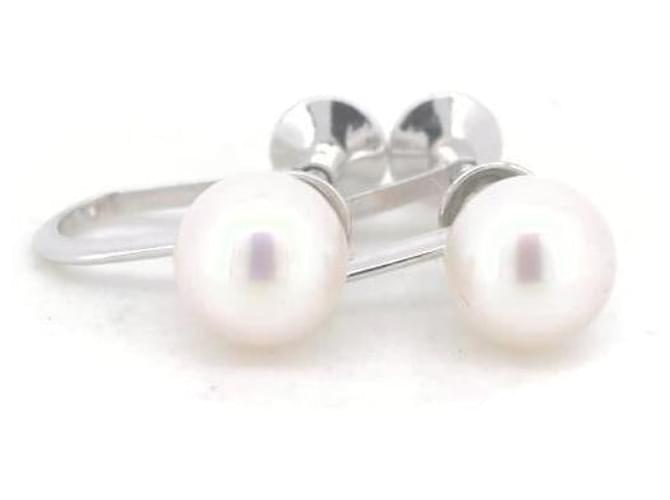 Boucles d'oreilles en perles Mikimoto K14WG de 7,0 mm en or blanc en excellent état Argenté  ref.1361929