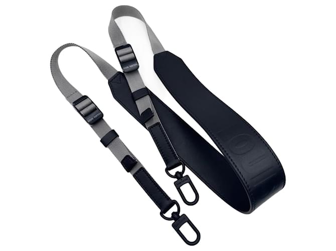 Maxi wide adjustable removable Louis Vuitton shoulder strap Black Grey Leather Nylon  ref.1361960