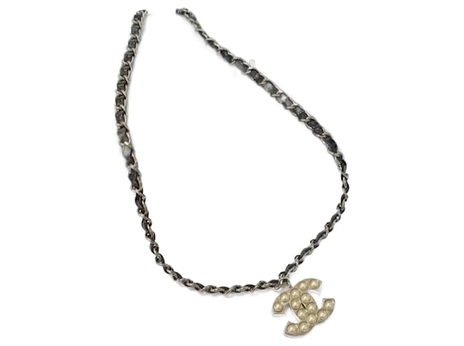 Chanel Black Chain Pearl Pendant Necklace Multiple colors Metal  ref.1362066