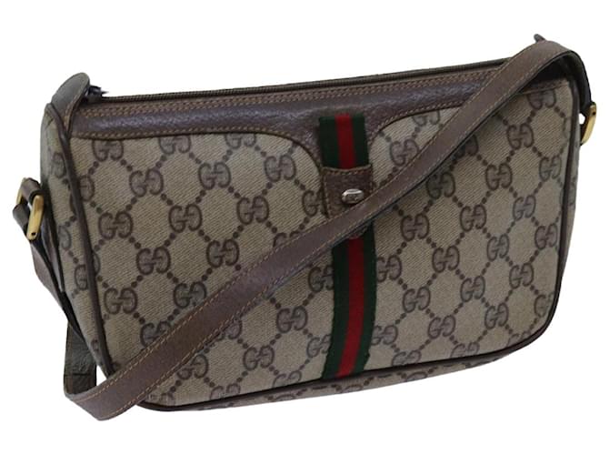 GUCCI GG Canvas Web Sherry Line Shoulder Bag PVC Beige Green Red Auth 72543  ref.1362226
