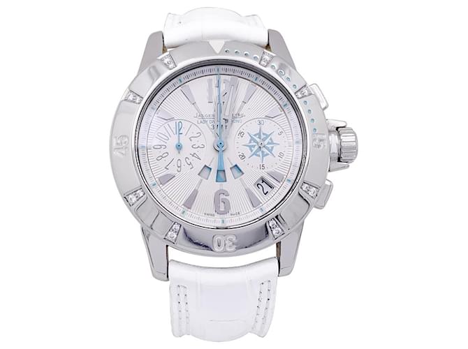 Reloj Jaeger Lecoultre "Lady Diving Chrono Date" de acero, diamantes. Cuero  ref.1362251