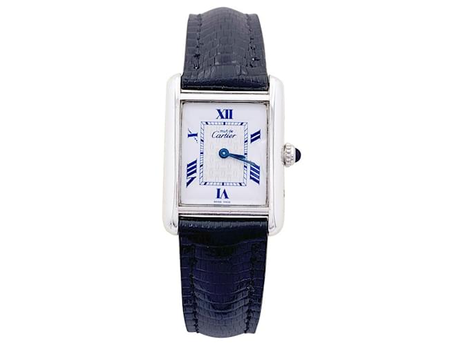Reloj Cartier “Tank Must” plateado, cuir. Cuero Plata  ref.1362253