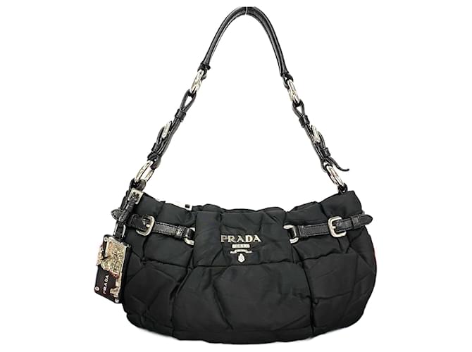 Prada Nappa-Trimmed Tessuto Gaufre Shoulder Bag Black Nylon  ref.1362624