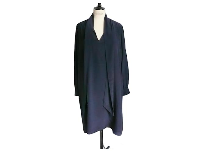 LK BENNETT Robe soie marine manches longues T42 FR TBE Bleu Marine  ref.1362680