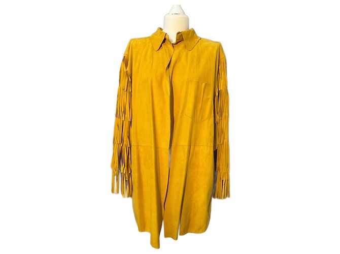 Moschino Lederjacke Gelb Wildleder mit Fransenärmeln