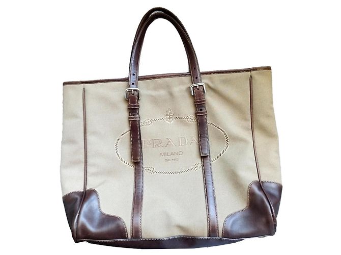 Tote Prada canvas travel bag Beige