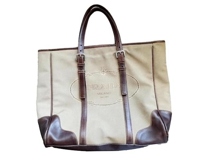 Tote Prada canvas travel bag Beige Leather Cloth  ref.1362930