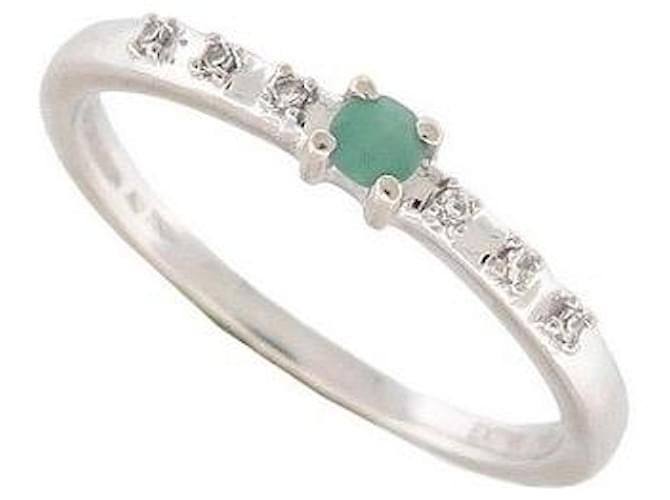 MAUBOUSSIN CAPSULE OF EMOTIONS GOLD RING 18K EMERALD & DIAMONDS 54 GOLD RING Silvery White gold  ref.1363023