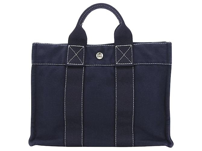 Hermès cabas Toile Bleu Marine  ref.1363065