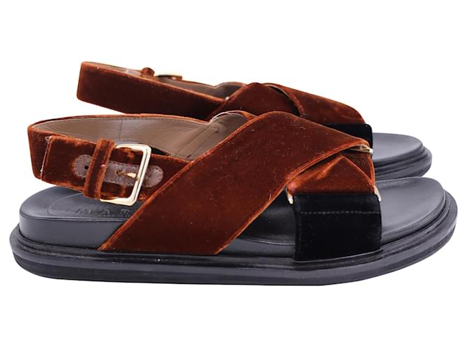 Marni Fussbett Sandals in Brown Velvet  ref.1363112