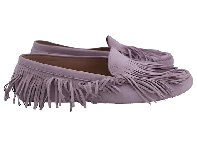 Tod's Gommino Fringed Loafers In Pink Suede   ref.1363113