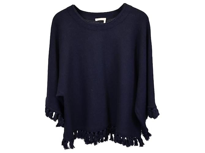 Chloé Chloe Fringed Sweater in Navy Wool Blue Navy blue  ref.1363115