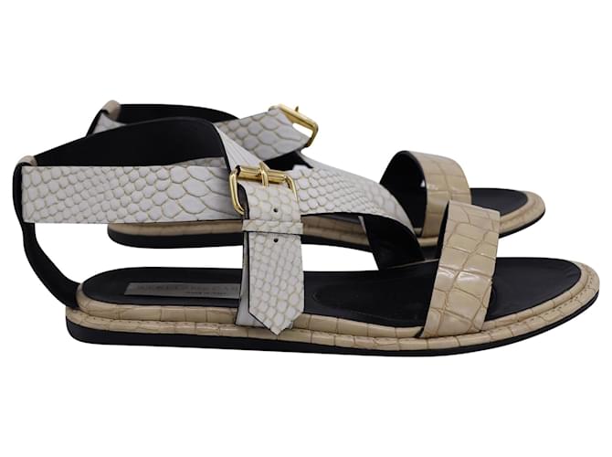 Stella Mc Cartney Stella McCartney Crisscross Sandals in White Textured Leather  ref.1363116