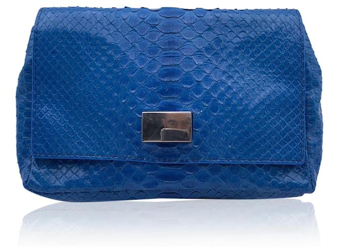 Orciani Blue Leather Small Crossbody Bag with Chain Strap  ref.1363201