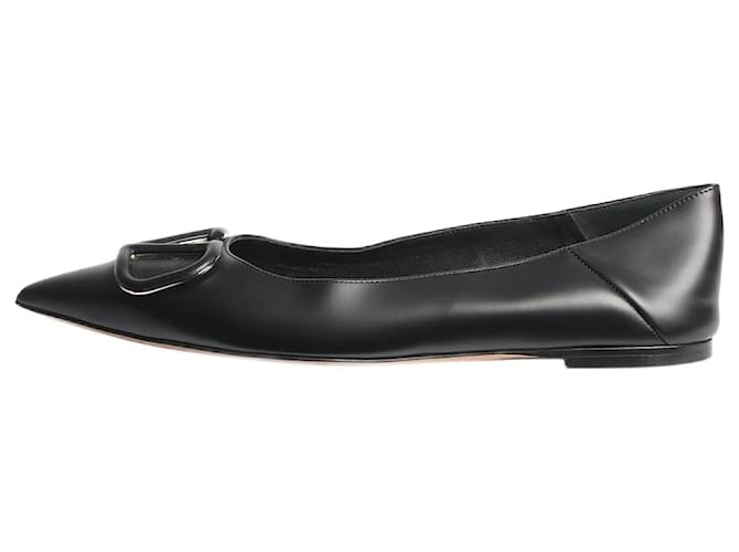 Valentino Black vlogo leather flat shoes - size EU 37  ref.1363576