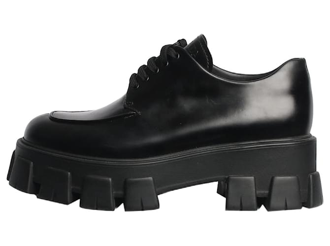 Prada Sapatos Derby de couro grosso preto - tamanho UE 39  ref.1363581