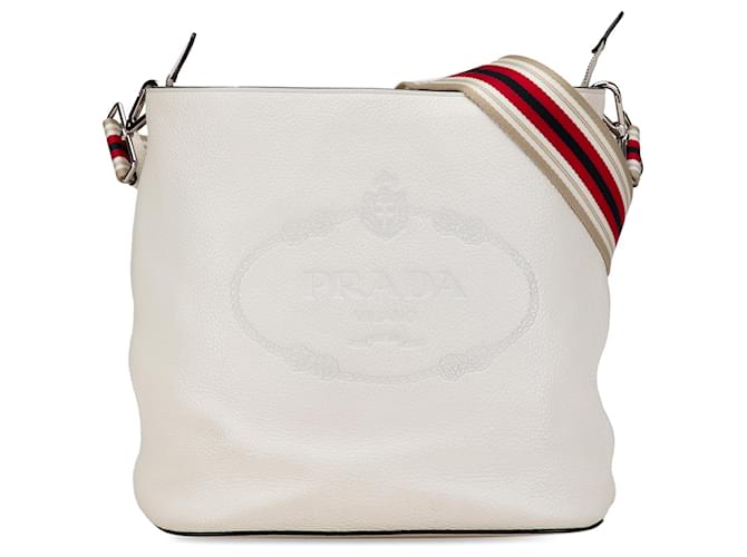 Prada White Vitello Phenix Logo Bucket Bag Cream Leather Pony-style calfskin  ref.1363706