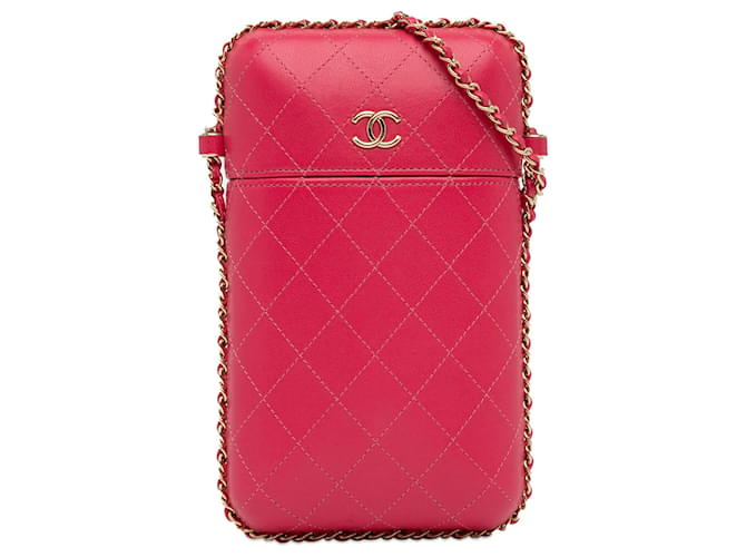 Chanel Pink CC Quilted Calfskin Chain Around Phone Holder Leather Pony-style calfskin  ref.1363719