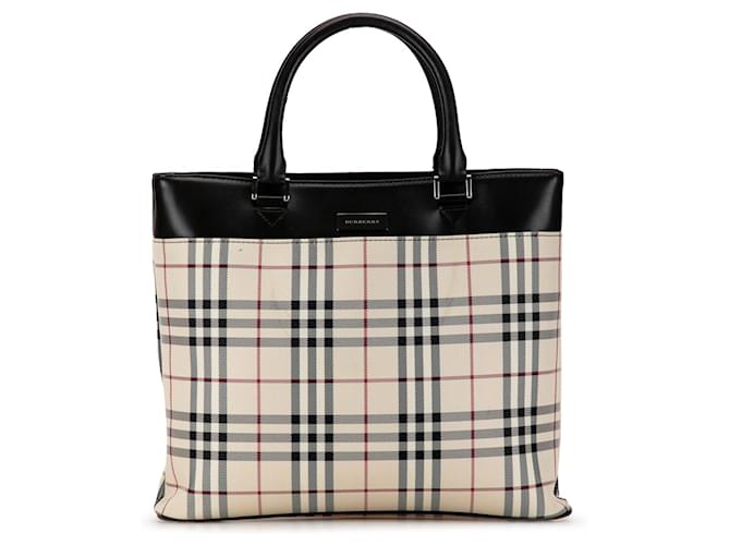 Burberry Brown House Check Tote Beige Dark brown Leather Cloth Pony-style calfskin Cloth  ref.1363735
