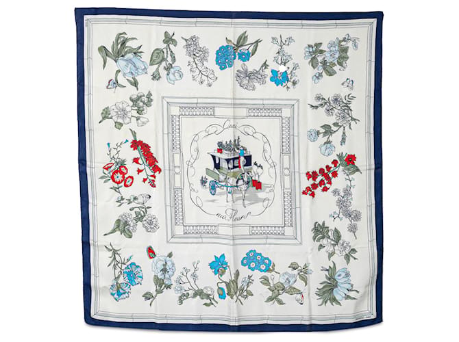 Hermès White Quai Aux Fleurs Silk Scarf Cloth  ref.1363766