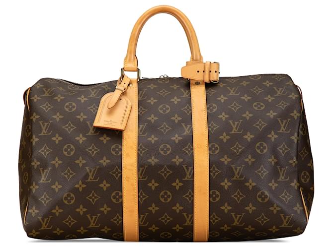 Louis Vuitton Brown Monogram Keepall 45 Leather Cloth  ref.1363768