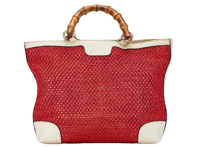 Gucci Raffia Mesh Bamboo Handbag Natural Material Handbag 338965 in good condition  ref.1363853