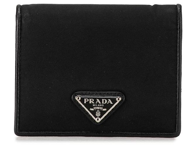 Prada Tessuto & Leather Bifold Compact Wallet Leather Short Wallet in Good condition  ref.1363863