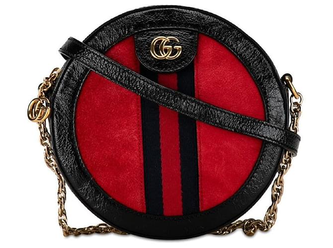 Bolso de hombro de cadena en cuero patentado de gamuza Gucci Ophidia GG Marmont Mini Round en muy buen estado Negro  ref.1363878