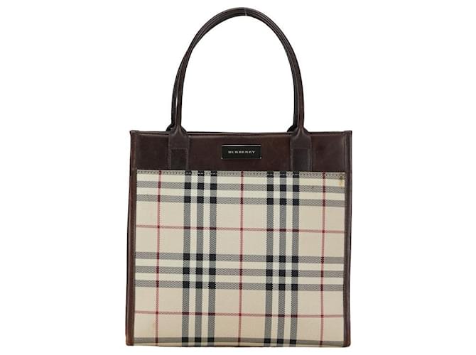 Burberry House Check Canvas & Leder Handtasche Canvas Handtasche in gutem Zustand Leinwand  ref.1363883