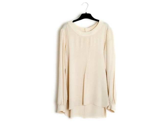 Chanel AH2007 Top FR42 Ecru Seidenkreppbluse US12 Roh