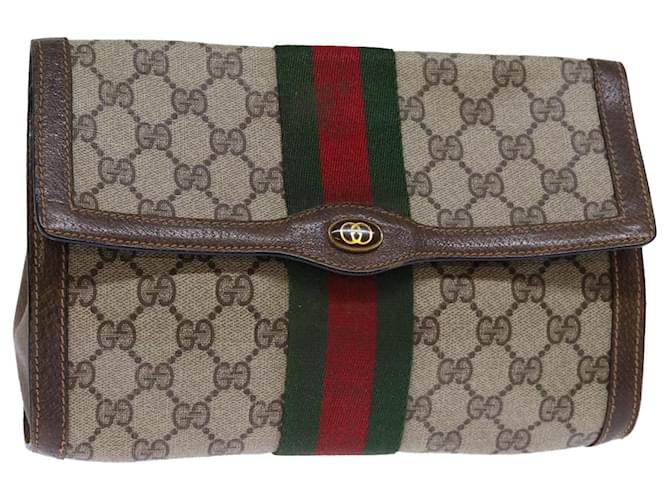 GUCCI GG Canvas Web Sherry Line Clutch Bag Beige Green 84 01 006 Auth yk12008  ref.1363993