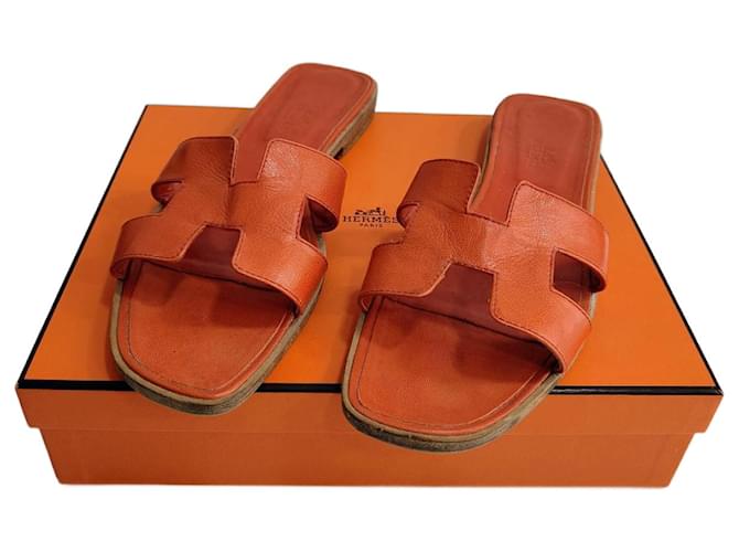 Oran Hermès Mules Orange Leather  ref.1364920
