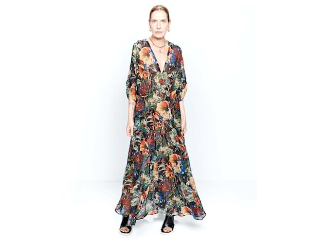 Autre Marque Raey Chrysanthemum print elasticated-waist silk dress Multiple colors  ref.1364925