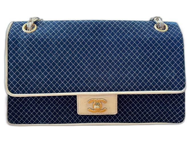 Timeless Borsa Chanel Flap Blu Tweed
