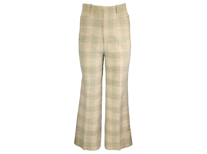 Autre Marque Gucci Beige / Pantalón de lino a cuadros verdes  ref.1365065