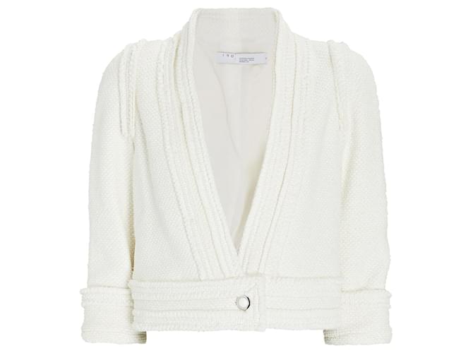Autre Marque IRO Ivory Cezais Cropped Collarless Tweed Jacket Cream Cotton  ref.1365068