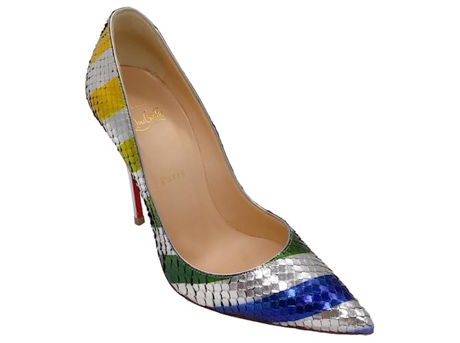 Autre Marque Christian Louboutin Argent Multicolore Métallisé Rayé So Kate 120mm Escarpins Python Raye Laminato Cuirs exotiques  ref.1365070