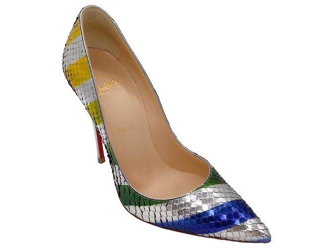 Christian Louboutin Silver Multicolor Metallic Striped So Kate 120mm Python Raye Laminato Pumps