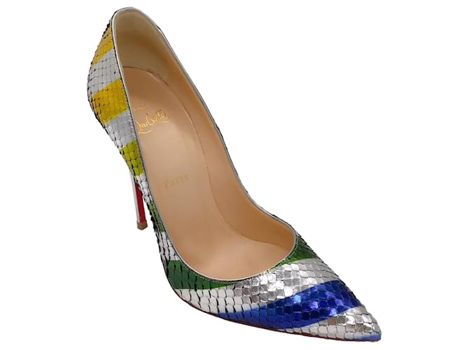 Christian Louboutin Silver Multicolor Metallic Striped So Kate 120mm Python Raye Laminato Pumps Multiple colors Exotic leather  ref.1365070