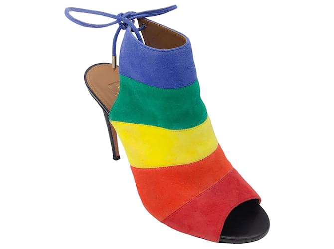 Autre Marque Aquazzura Rainbow Multi Striped Suede Sandals Multiple colors  ref.1365071