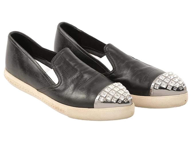 MIU MIU  Flats EU 37 leather Black  ref.1365116