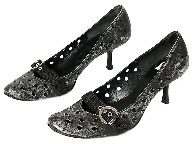 Autre Marque Silver And Grey Distressed Effect Heels Black