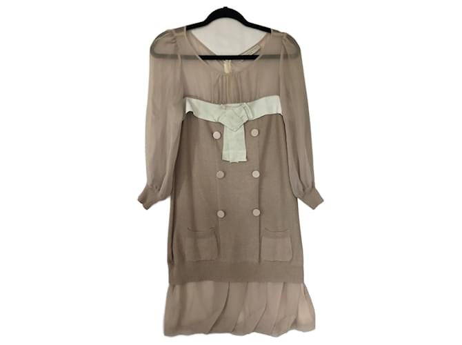 Stella Mc Cartney Robes Soie Laine Beige  ref.1365160