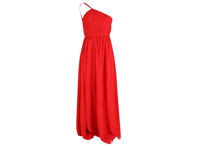 Lanvin One-Shoulder Plisse Gown in Red Silk  ref.1365486