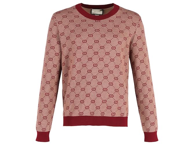 Gucci Logo-Intarsia Sweater in Red Wool  ref.1365495