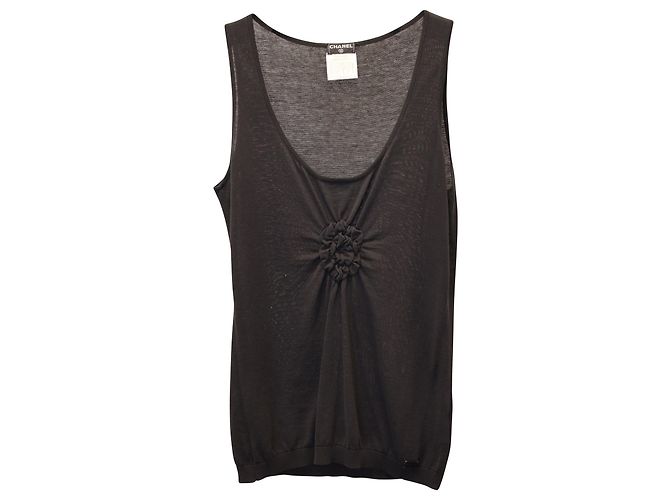 Timeless Canotta Chanel Camelia in cotone nero