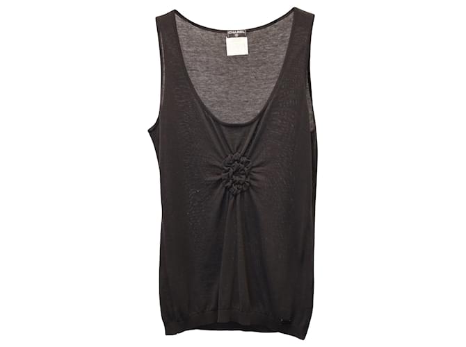 Timeless Chanel Camellia Tank Top in Black Cotton  ref.1365498