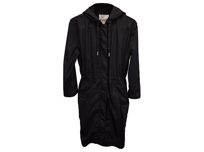 Kenzo Longline Hooded Raincoat in Black Polyester  ref.1365503